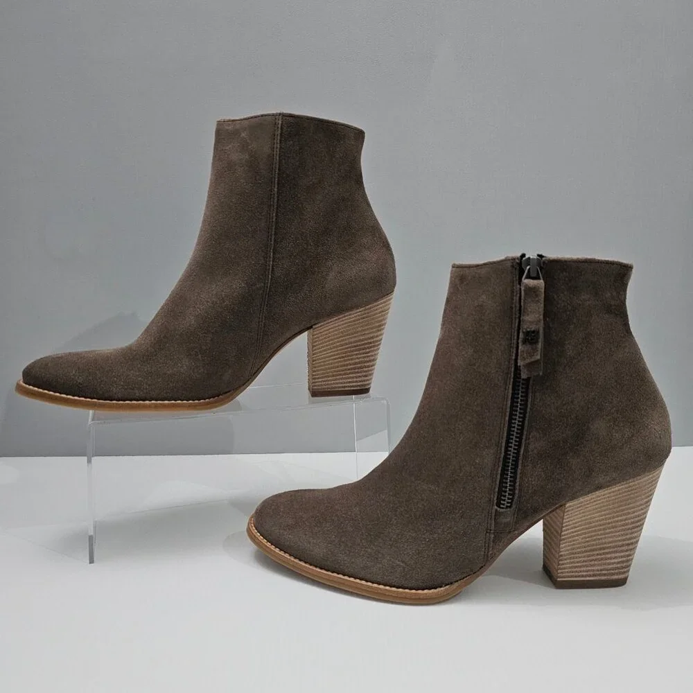 Paul Green Reya Stacked Heel Ankle Boot Womens UK 8.5 Brown Suede Side Zip